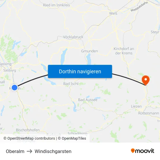 Oberalm to Windischgarsten map