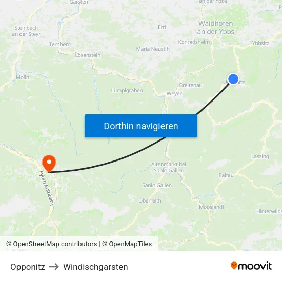 Opponitz to Windischgarsten map