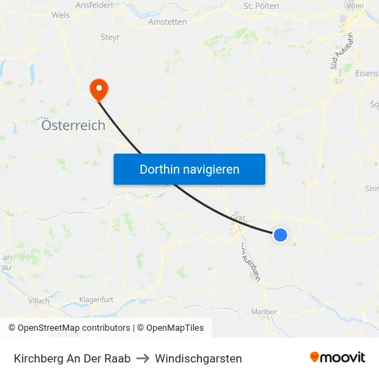 Kirchberg An Der Raab to Windischgarsten map