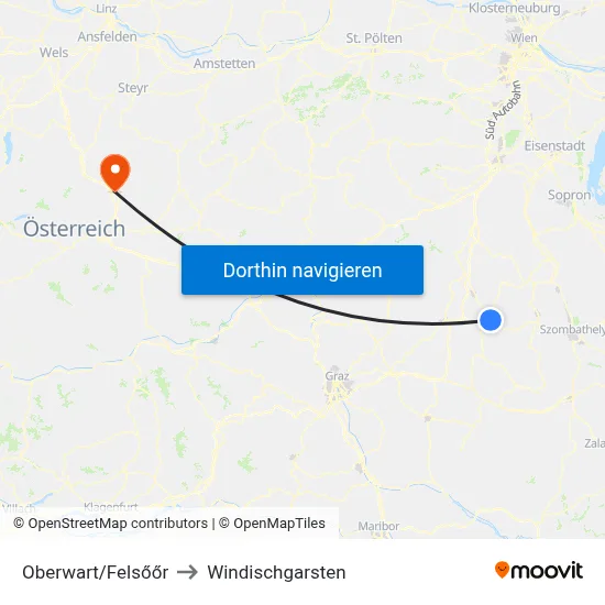 Oberwart/Felsőőr to Windischgarsten map