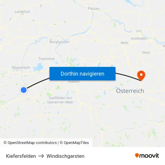 Kiefersfelden to Windischgarsten map