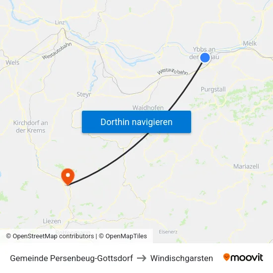 Gemeinde Persenbeug-Gottsdorf to Windischgarsten map