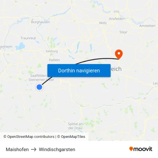 Maishofen to Windischgarsten map