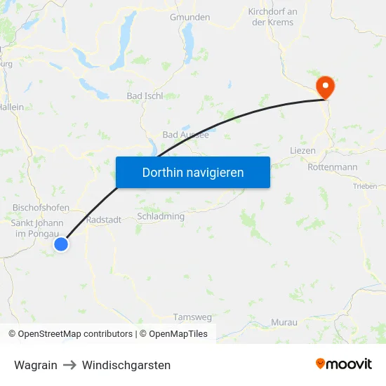 Wagrain to Windischgarsten map