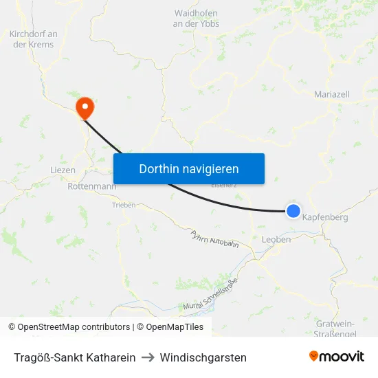 Tragöß-Sankt Katharein to Windischgarsten map