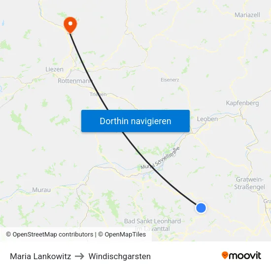 Maria Lankowitz to Windischgarsten map