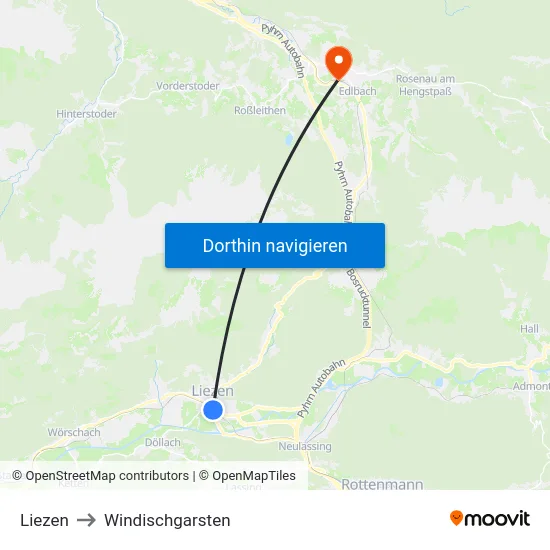 Liezen to Windischgarsten map