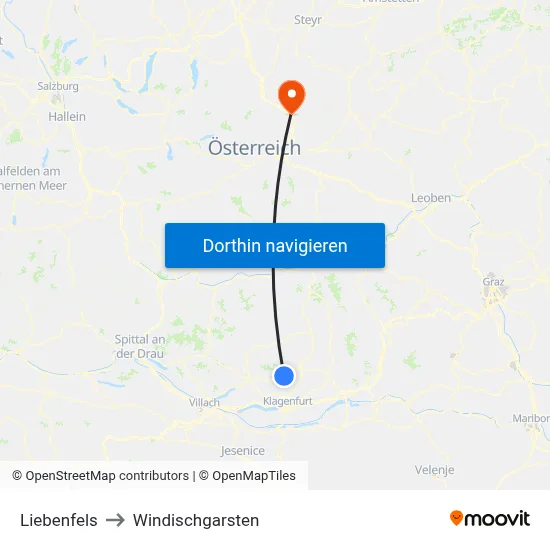 Liebenfels to Windischgarsten map