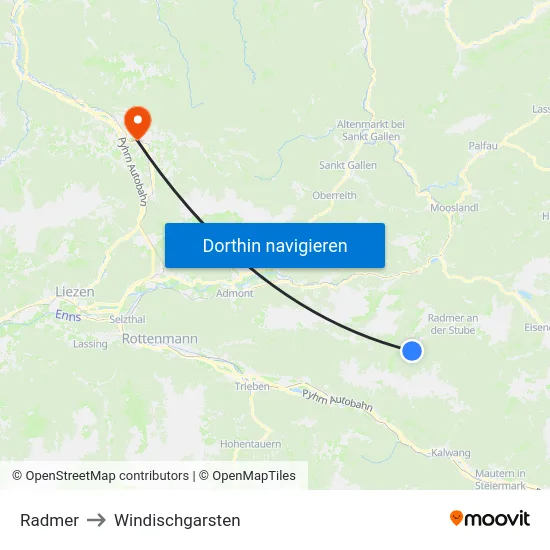 Radmer to Windischgarsten map