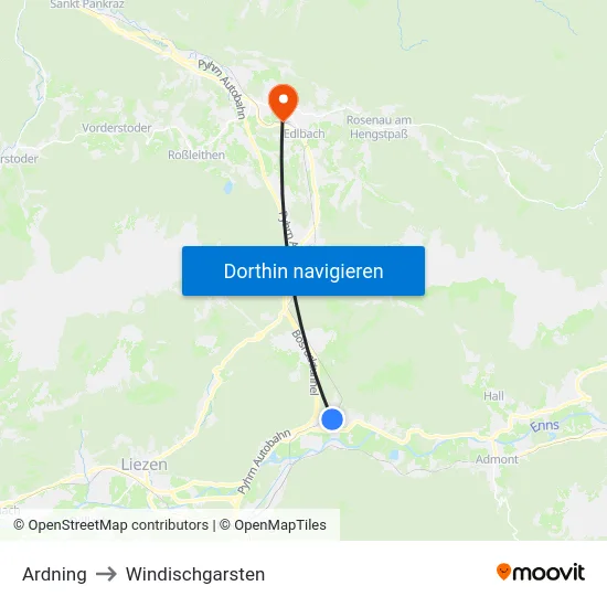 Ardning to Windischgarsten map