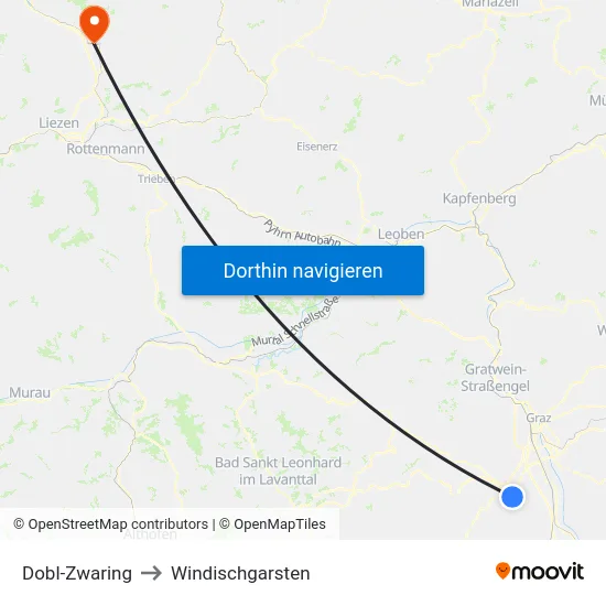 Dobl-Zwaring to Windischgarsten map