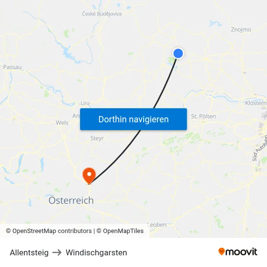 Allentsteig to Windischgarsten map
