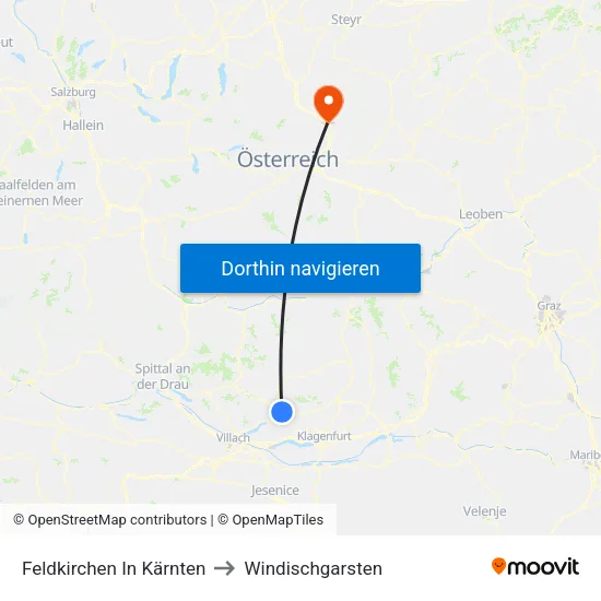 Feldkirchen In Kärnten to Windischgarsten map