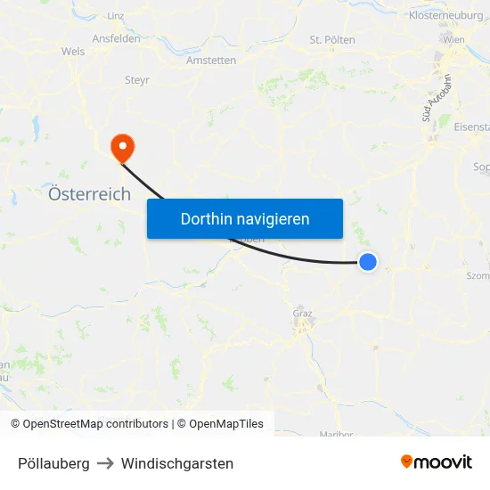 Pöllauberg to Windischgarsten map