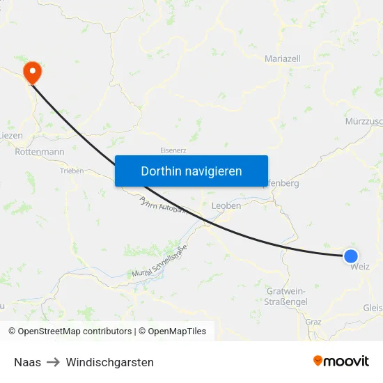 Naas to Windischgarsten map