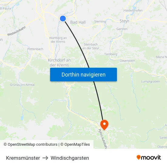 Kremsmünster to Windischgarsten map