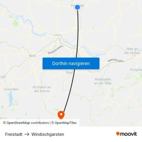 Freistadt to Windischgarsten map
