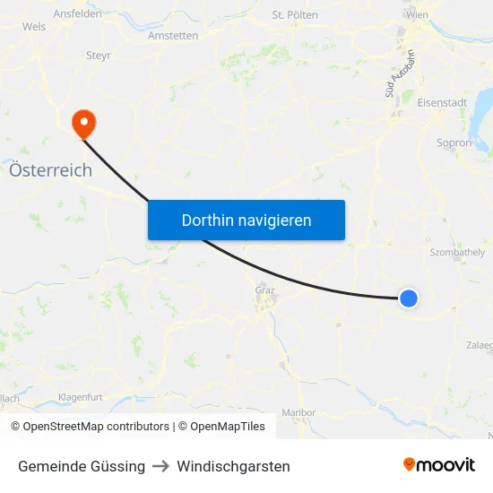 Gemeinde Güssing to Windischgarsten map