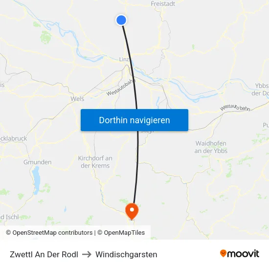 Zwettl An Der Rodl to Windischgarsten map