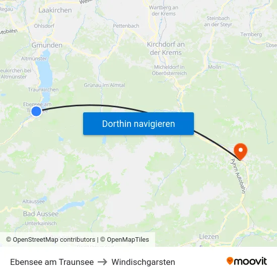 Ebensee am Traunsee to Windischgarsten map