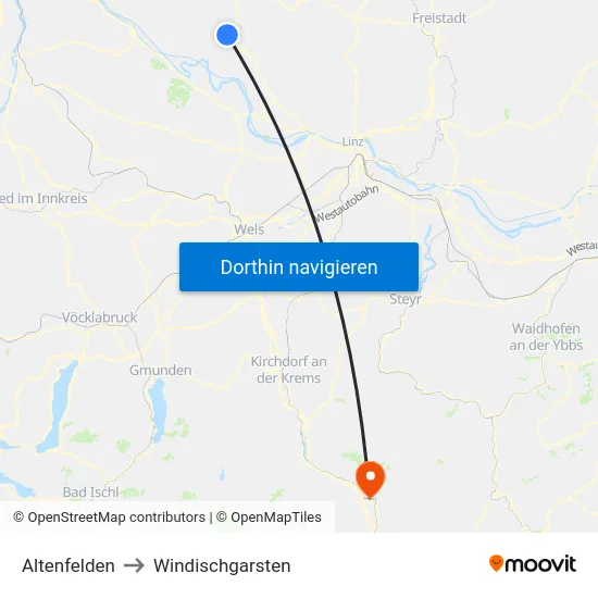 Altenfelden to Windischgarsten map