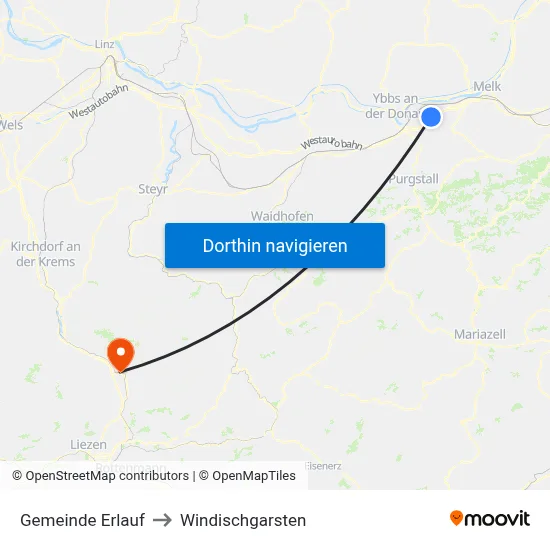 Gemeinde Erlauf to Windischgarsten map