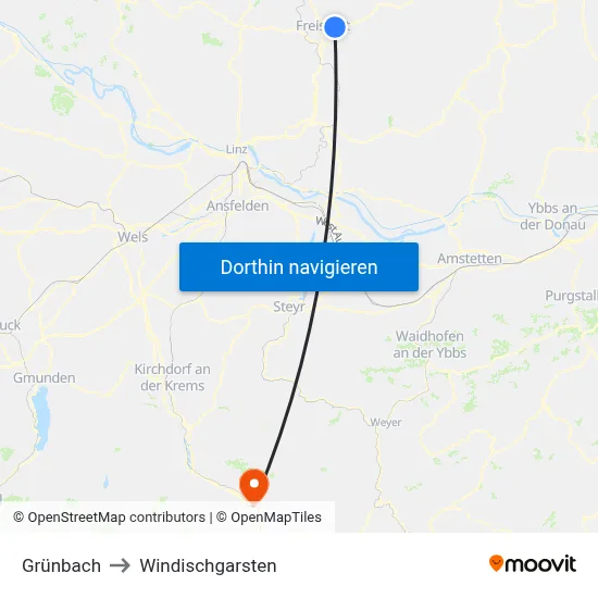 Grünbach to Windischgarsten map