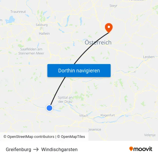 Greifenburg to Windischgarsten map