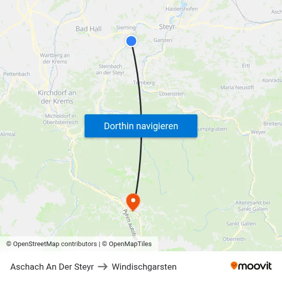 Aschach An Der Steyr to Windischgarsten map