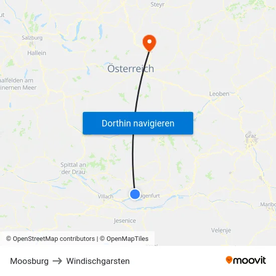 Moosburg to Windischgarsten map