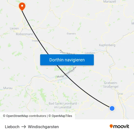 Lieboch to Windischgarsten map
