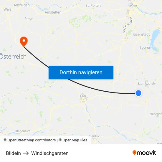 Bildein to Windischgarsten map