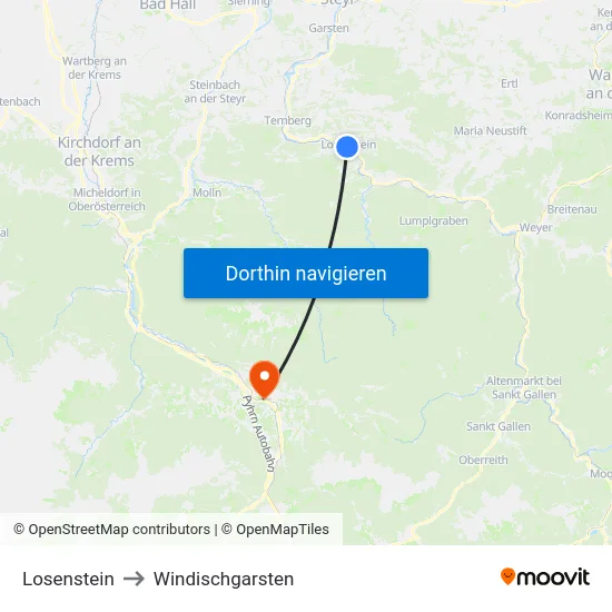 Losenstein to Windischgarsten map
