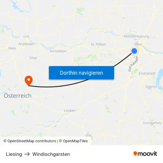 Liesing to Windischgarsten map
