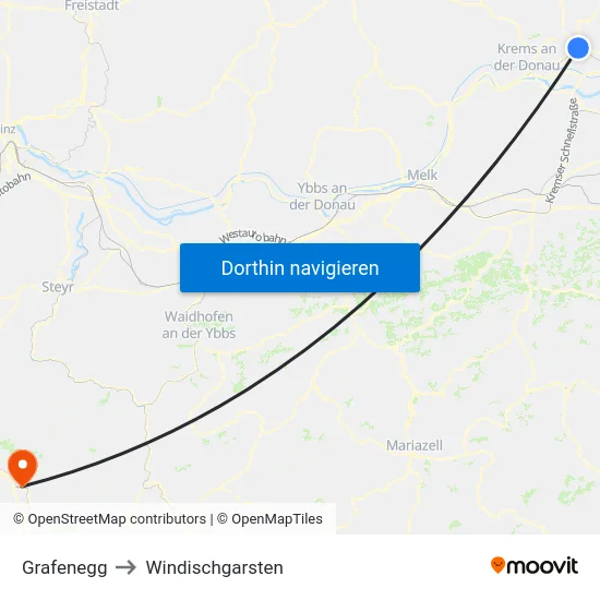 Grafenegg to Windischgarsten map