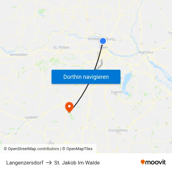Langenzersdorf to St. Jakob Im Walde map
