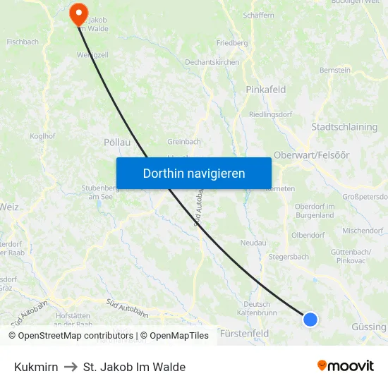 Kukmirn to St. Jakob Im Walde map