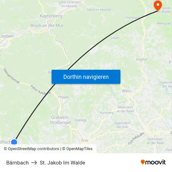 Bärnbach to St. Jakob Im Walde map