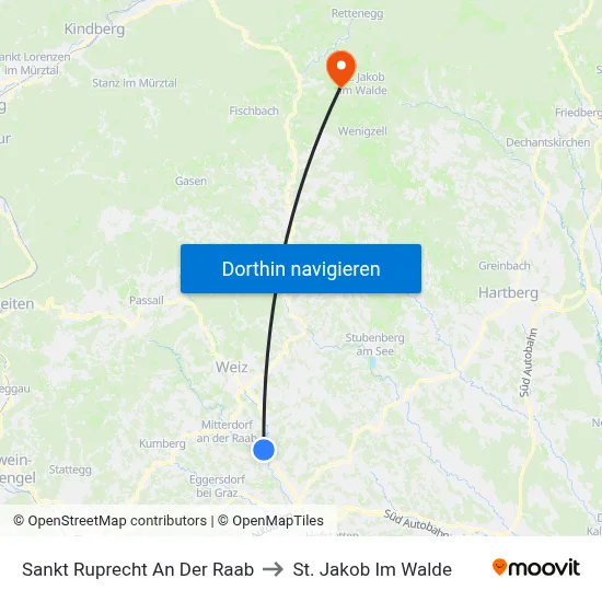 Sankt Ruprecht An Der Raab to St. Jakob Im Walde map