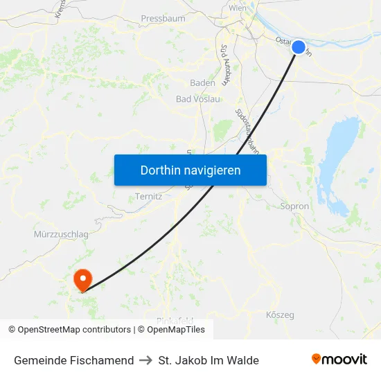Gemeinde Fischamend to St. Jakob Im Walde map