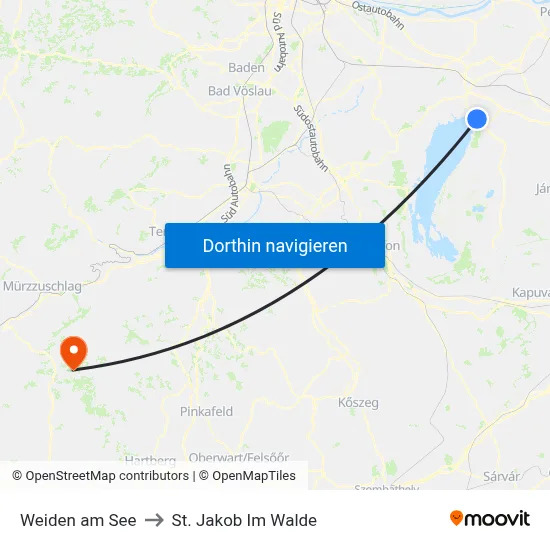 Weiden am See to St. Jakob Im Walde map