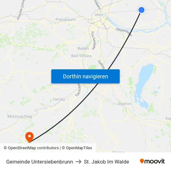 Gemeinde Untersiebenbrunn to St. Jakob Im Walde map