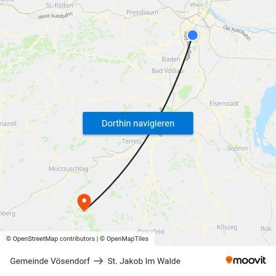 Gemeinde Vösendorf to St. Jakob Im Walde map