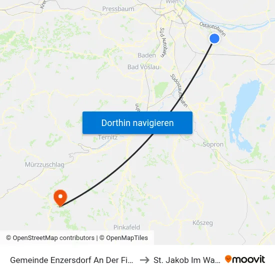 Gemeinde Enzersdorf An Der Fischa to St. Jakob Im Walde map