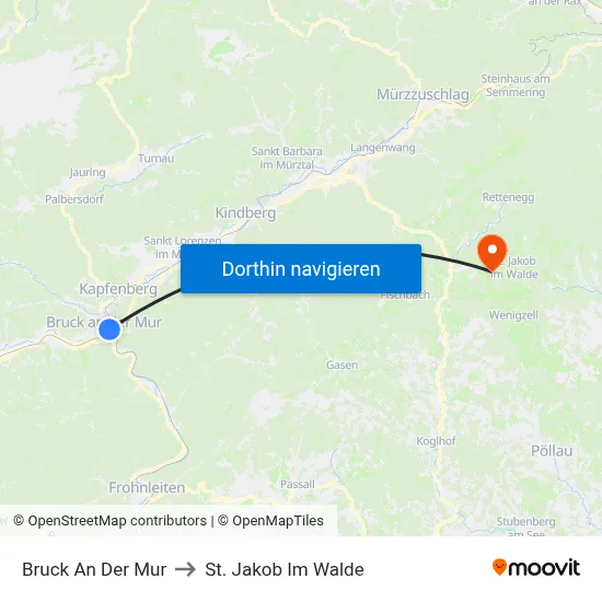 Bruck An Der Mur to St. Jakob Im Walde map