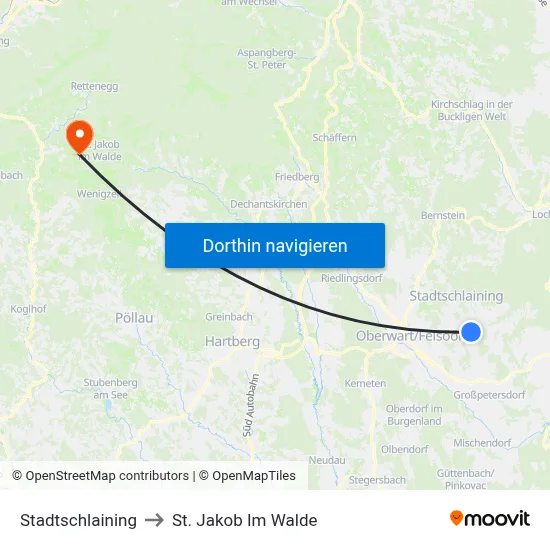 Stadtschlaining to St. Jakob Im Walde map
