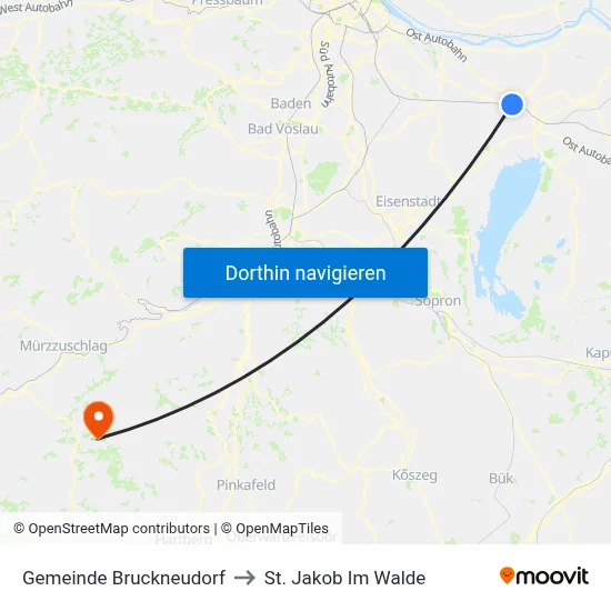 Gemeinde Bruckneudorf to St. Jakob Im Walde map