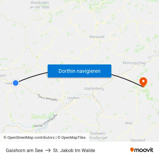 Gaishorn am See to St. Jakob Im Walde map