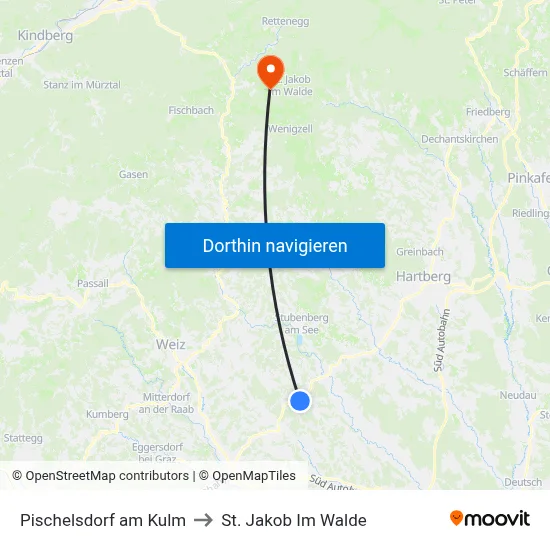 Pischelsdorf am Kulm to St. Jakob Im Walde map