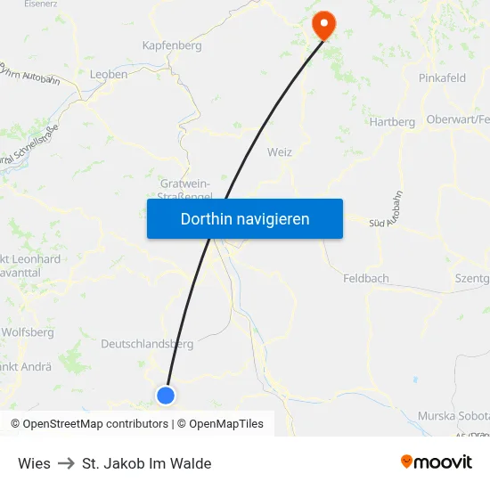 Wies to St. Jakob Im Walde map